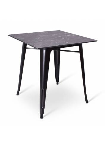 Table de terrasse Tigard - plateau marbré noir de 70x70 cm