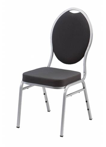 Chaise empilable Wellington noir, structure couleur aluminium - non feu