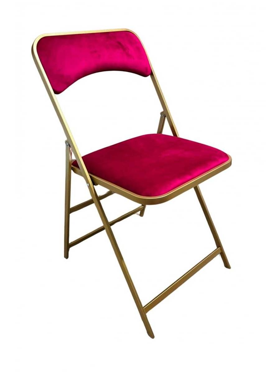 chaise pliante Kross - assise et dossier rouge - structure dorée